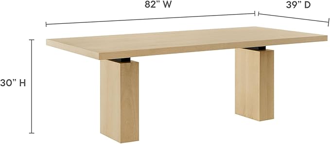 Modway Piston 82 Inch Solid Wood Rectangle Dining Table in Natural – Modern Farmhouse Kitchen Table for 6-8 People – Rustic Wooden Dining Room Table