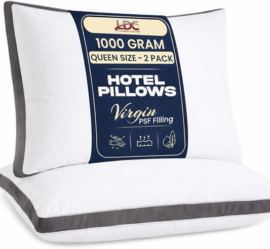 LUX Décor Gusseted Style Soft Hotel Pillows Set of 2 – for Side, Stomach & Back Sleepers - Down Alternative Hotel Bed Pillows – 100% Microfiber Cover, Virgin PSF Fill – Grey, Queen 26x18
