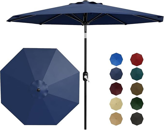Garvee 9FT Patio Umbrella - Outdoor Table Umbrella with Crank Lift & Push Button Tilt - Market Umbrella 8 Sturdy Ribs UV Protection for Pool, Deck, Yard, Garden, Navy Blue
