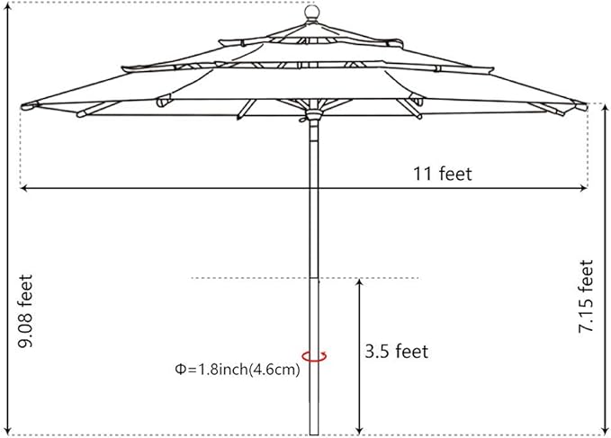 EliteShade USA 10-Year-Non-Fading 11ft 3-Tier Market Patio Umbrella, Commercial Grade Outdoor Table Umbrella with Cylinder Push-Up, Windproof & UPF 50+ UV Protection, Heavy Duty Ventilation for Garden, Deck, Pool, Backyard, Beach & Bistro, Navy Blue