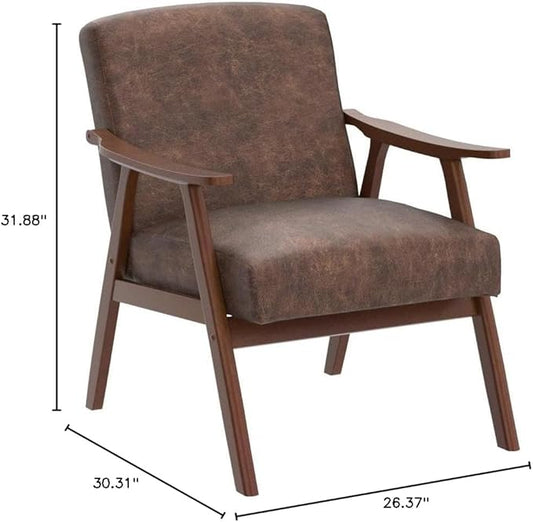 Accent Chair with Microfiber Upholstery and Solid Wood Frame, Classic Mid-Century Modern Living Room Furniture for Extra Seating, Brown