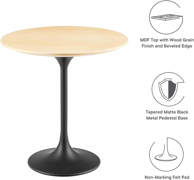 Modway Lippa Round 20" Wood Grain Mid-Century Modern Side Table, Black Natural