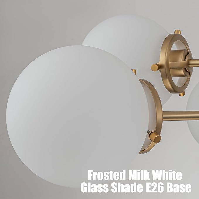 6-Lights Sputnik Chandeliers Gold Mid Century Modern Chandelier Fixture with Milk White Globe Glass, Dining Light Fixtures Ceiling Hanging for Living Room Bedroom Kitchen Island Foyer