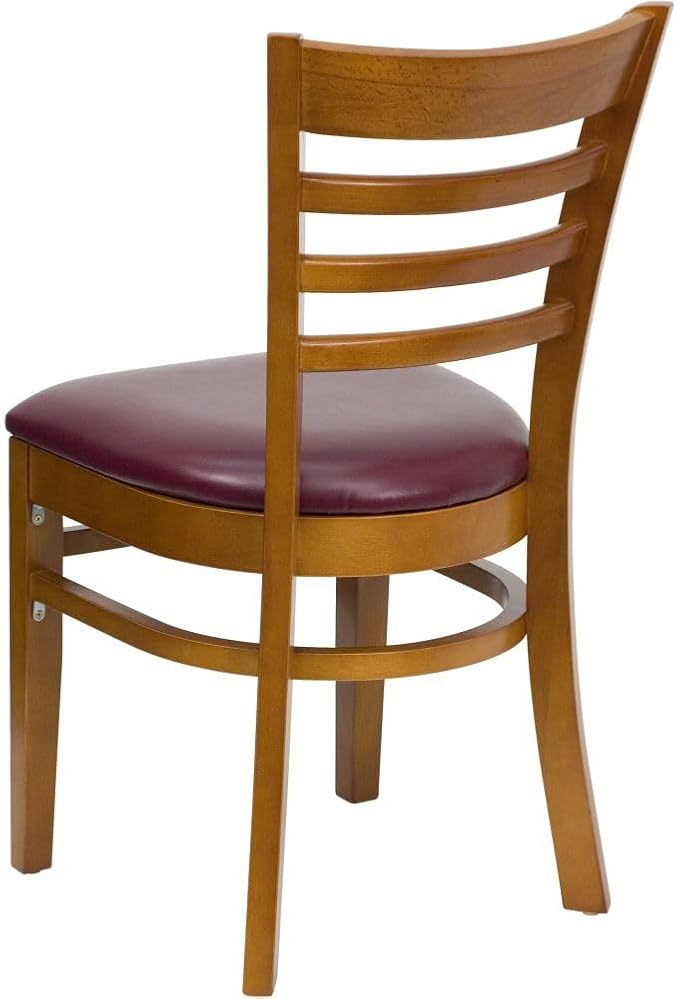 Flash Furniture 2 Pack HERCULES Series Ladder Back Cherry Wood Restaurant Chair - Burgundy Vinyl Seat