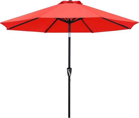 ABCCANOPY 9FT Outdoor Patio Umbrella, 8 Ribs Table Umbrella w/Crank for Easy Set Up, Suitable for Garden, Lawn, Deck & Backyard (Red)