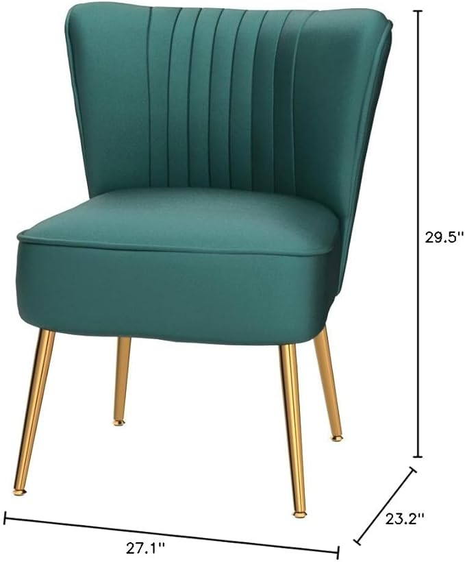Modern Velvet Accent Chair for Living Room, Bedroom, or Entryway, Stylish and Comfortable Armless Design with Metal Legs, Green