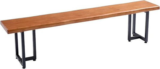 Durable Solid Wood Top Bench with Metal Triangular Legs – Stylish Long Dining Bench for Home, Office, Restaurant & Patio (Wooden Brown Bench, 55.12in)