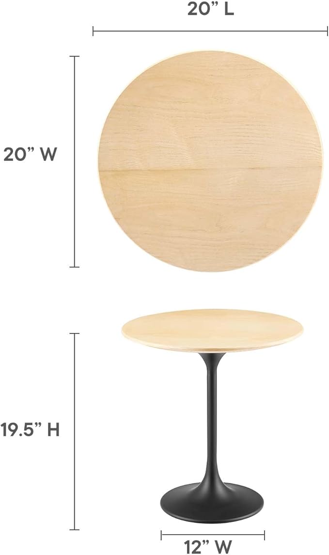 Modway Lippa Round 20" Wood Grain Mid-Century Modern Side Table, Black Natural