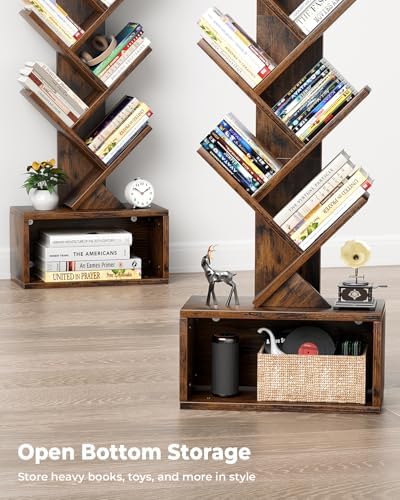 Evermagin 6 Tier Tree Bookshelf with Light, Bookcase, Branch Pattern