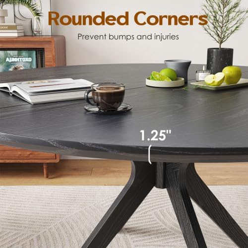 Bellemave Round Dining Table for 4-6, Solid Wood 47" Kitchen Table with Intersecting Pedestal Base, for Kitchen, Dining Room, Living Room (Black)
