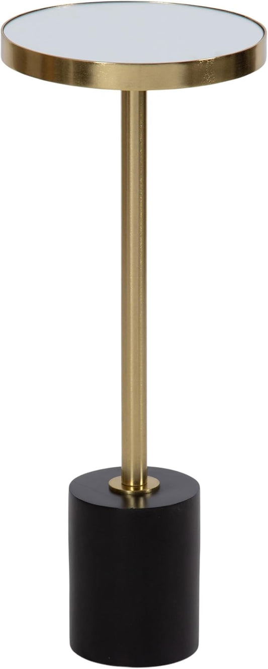 Kate and Laurel Hescott Modern Mirrored Drink Table; 10 x 10 x 24; Black and Gold; Glam Round Pedestal Table for Use as Plant Stand Indoors or Living Room Accent Table