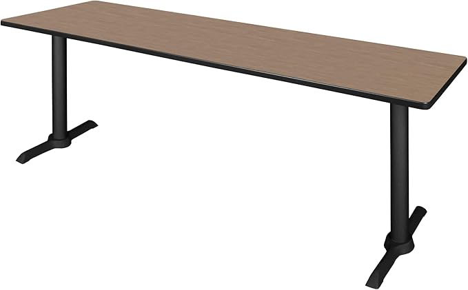 Regency Cain 84 x 24 in. Training Seminar Table – Durable T-Base Training Desk with Laminate Top, Scratch & Stain Resistant Surface, Rounded Corners (Noble Oak, Black Base)