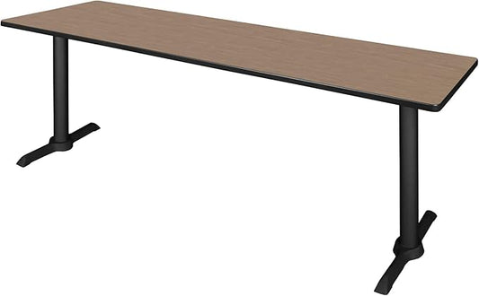 Regency Cain 84 x 24 in. Training Seminar Table – Durable T-Base Training Desk with Laminate Top, Scratch & Stain Resistant Surface, Rounded Corners (Noble Oak, Black Base)
