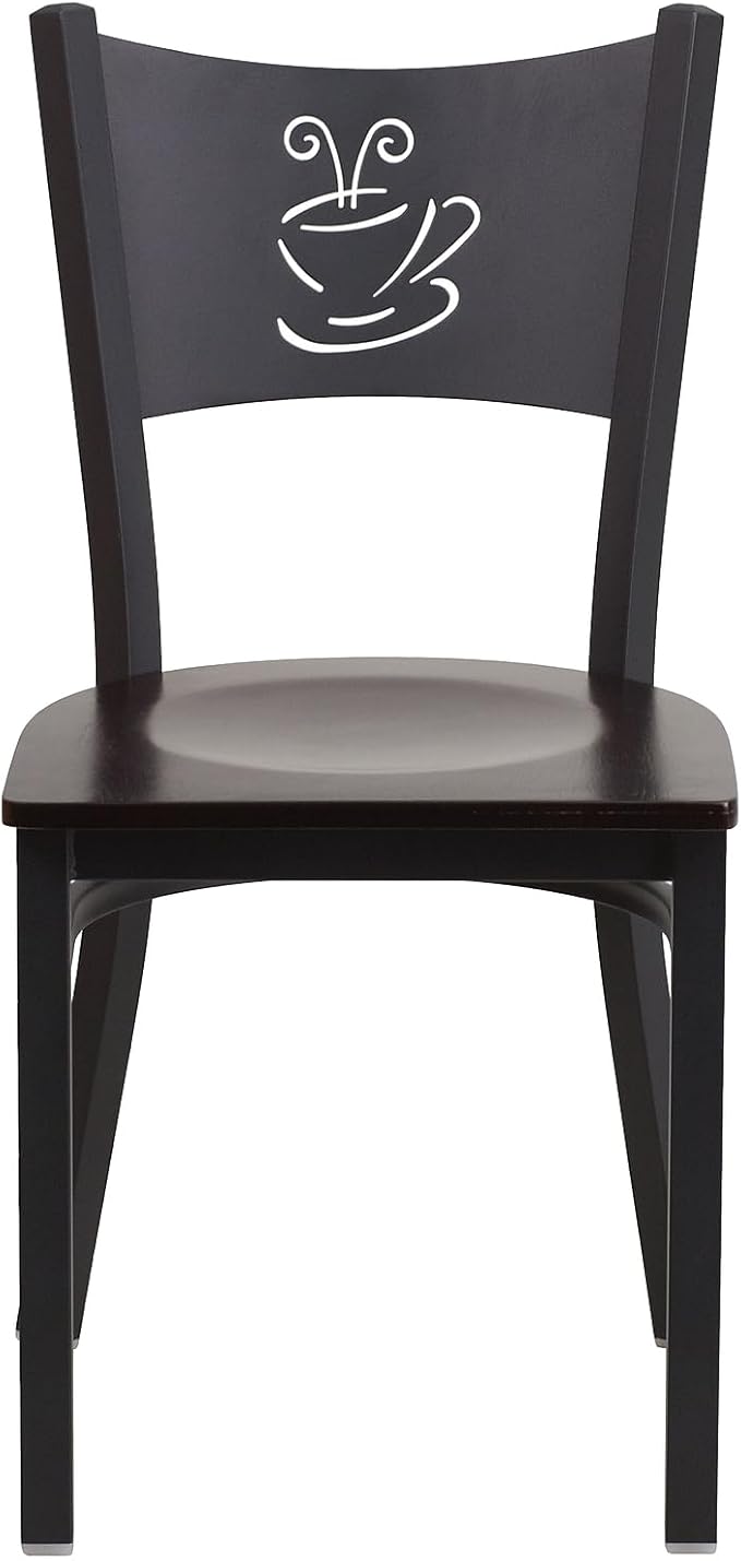 Flash Furniture HERCULES Series Black Coffee Back Metal Restaurant Chair - Walnut Wood Seat