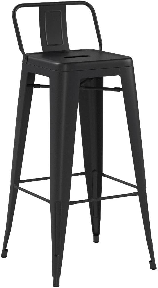 Tongli Metal Bar Stools Set of 4 Barstools Bar Height Bar Stools with Back Industrial Bar Stool Indoor Counter Stool Kitchen Island Stools Modern Bar Chair 30inch Matte Black