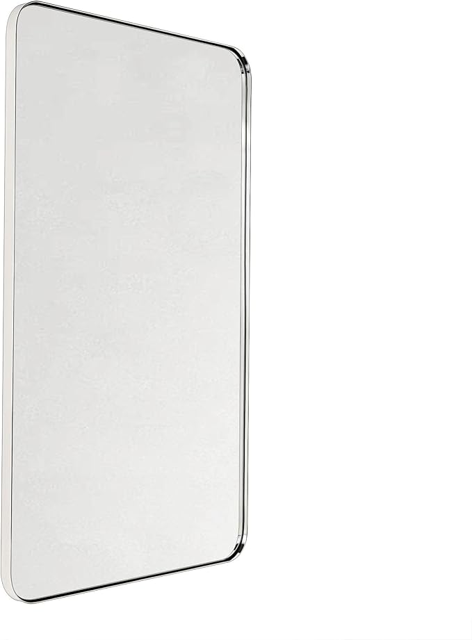 GRACTO 24x40'' Polished Nickel Metal Framed Bathroom Mirror for Wall in Stainless Steel Rounded Rectangular Bathroom Vanity Mirrors Wall Mounted