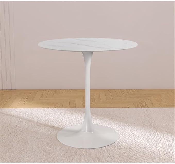 Meridian Furniture 929-T Holly Collection Modern | Contemporary Counter Height Table,10MM Thick Glass with Marble Veneer, 36" Round Faux Marble, Rich White Base, 36" W x 36" D x 36" H, White