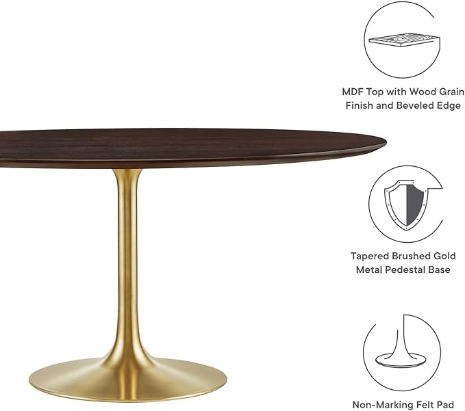 Modway Lippa Dining Table, 60", Gold Cherry Walnut