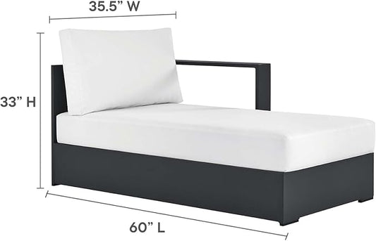 Modway Tahoe Powder-Coated Aluminum Outdoor Chaise Lounge in Gray White with Weather-Resistant Cushions, Modular Right-Facing Patio Lounger for Pool Furniture or Sectional Sofa Set