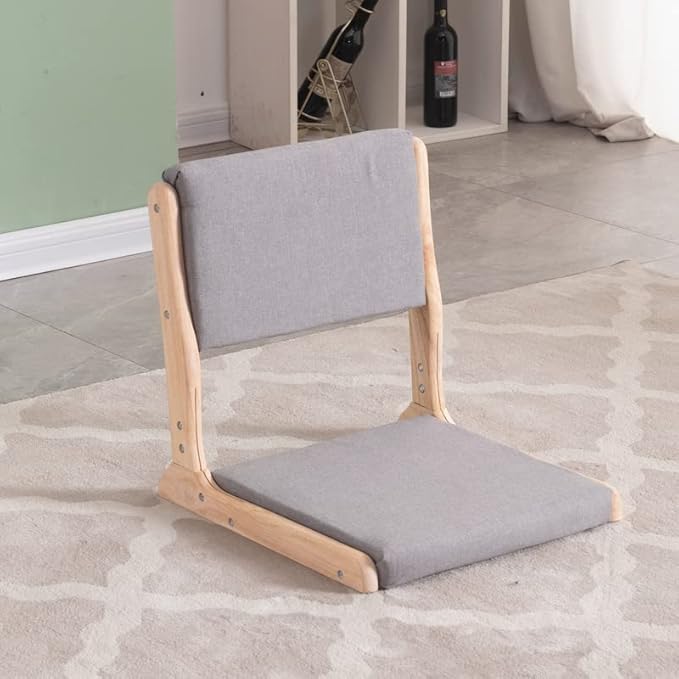 通用 Tatami Chair Accent Furniture,Foldable Meditation Floor Chair, Living Room Chair Floor Seat, Portable Japanese Legless Chair,Lazy Sofa for Bay Window Meditation Reading (Grey Fabric)