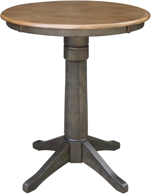 IC INTERNATIONAL CONCEPTS 30" Round Top Solid Wood Pedestal Table in Hickory/Washed Coal - Counter Height