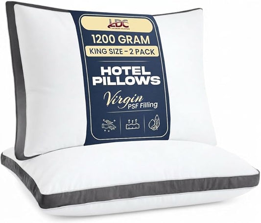 LUX Décor Gusseted Style Soft Hotel Pillows Set of 2 – for Side, Stomach & Back Sleepers - Down Alternative Hotel Bed Pillows – 100% Microfiber Cover, Virgin PSF Fill – Grey, King 36x18