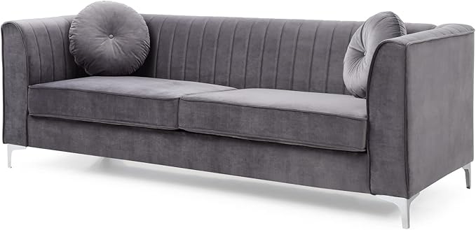 Glory Furniture Delray Velvet Upholstered Sofa in Gray/Chrome Legs