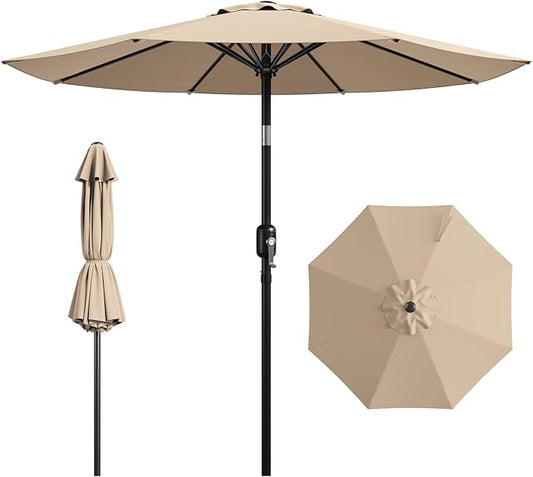 9FT Patio Umbrella,Outdoor Table Umbrella with Push Button Tilt & Crank,Pool Umbrella with Fade-Resistant Canopy, Heavy-Duty Steel Frame, Vented Top, for Deck, Backyard & Market