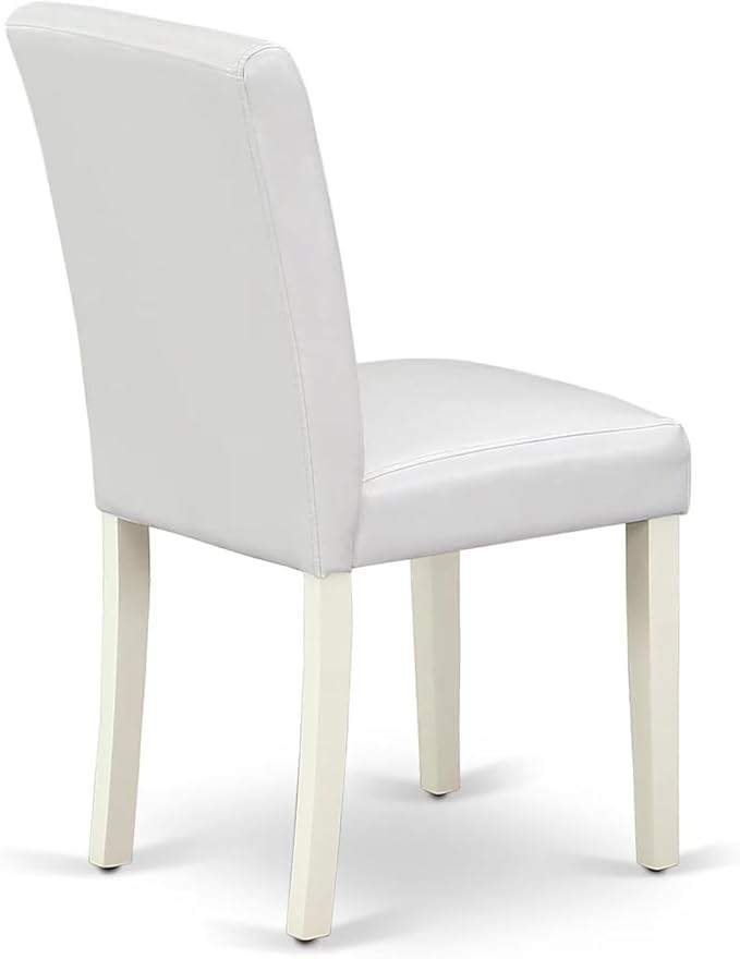 East West Furniture ANAB5-LWH-64 5 Piece Dining Room Table Set Includes a Round Kitchen Table with Pedestal and 4 White Faux Leather Upholstered Parson Chairs, 36x36 Inch, Linen White