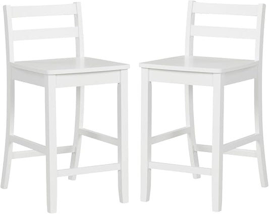 ERGOMASTER Set of 2 Kitchen Island Bar Stools 24 Inch Height with Footrest - 400 lbs Capacity Rubber Wood Counter Stools for Breakfast Nook, Home Pub (White)