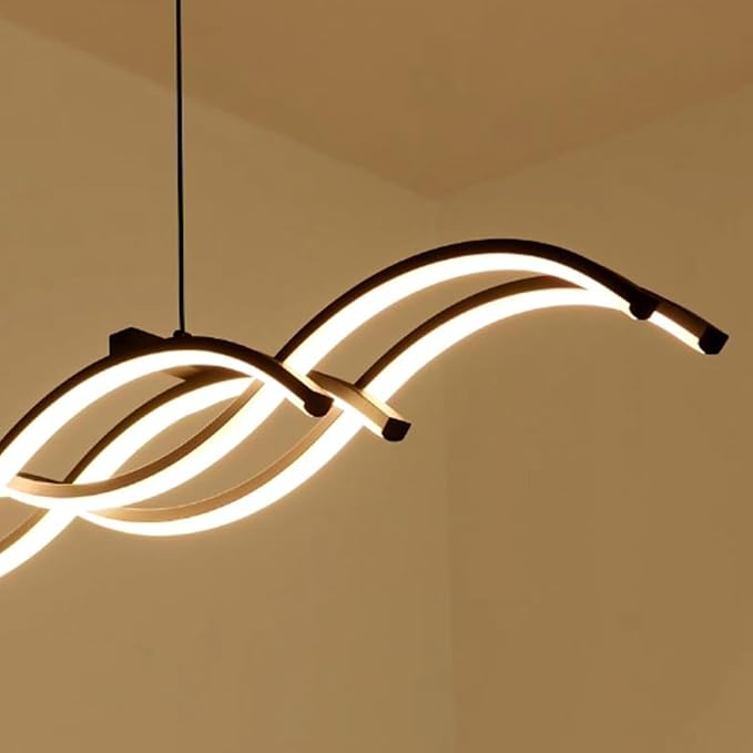 Modern LED Pendant Lights, Dimmable 39in Linear Wave LED Chandelier Lighting, Black Dining Room Hanging Light Fixtures Kitchen Island Linear Pendant Light for Dining Table (4200lm,Upgraded)