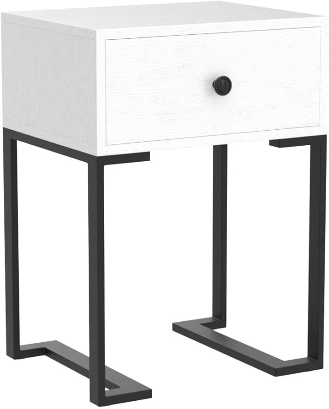 VECELO Modern Nightstand Set of 2 with Drawer End, Side Table for Bedroom, Living Room, Small Space, Night Stand with Open Shelf, Stable Metal Frame, White