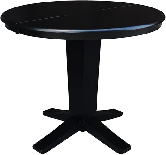 IC INTERNATIONAL CONCEPTS 36" Solid Wood Round Top Pedestal Dining Table with 12" Leaf - 30.1" H