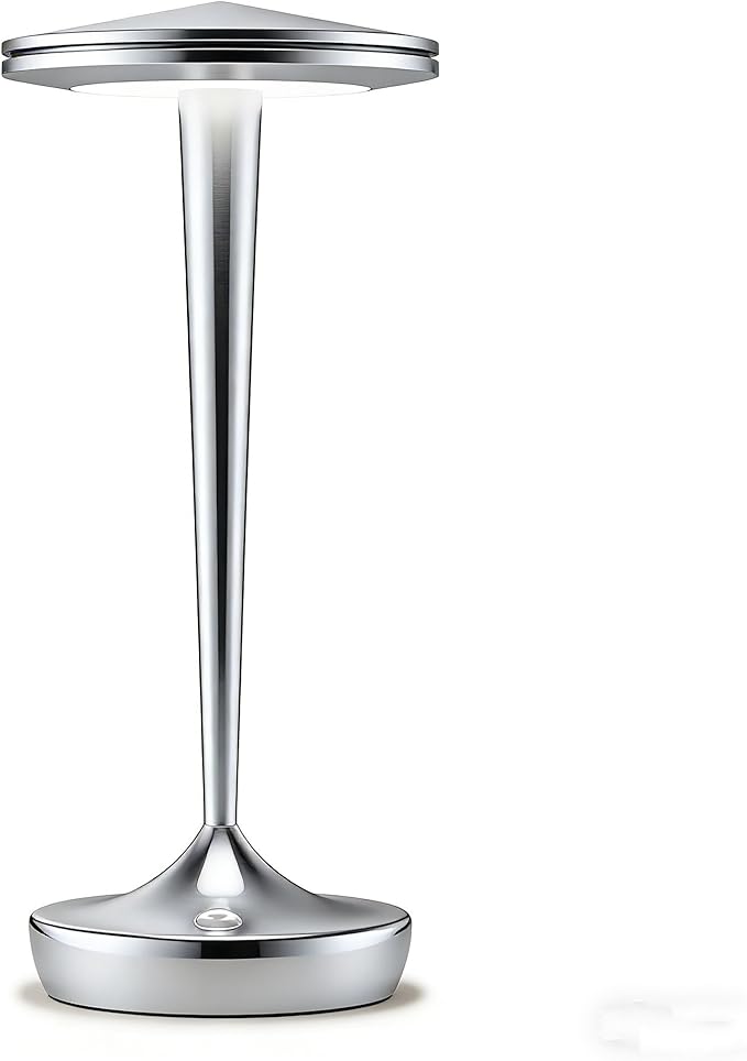 YHT Cordless Table Lamps Rechargeable, 6000mAh Battery Operated Portable LED Waterproof Lamp, 3 Color Stepless Dimming Light with Memory Function for Outdoor Dinning Patio Restaurant (Sliver 1Pack)