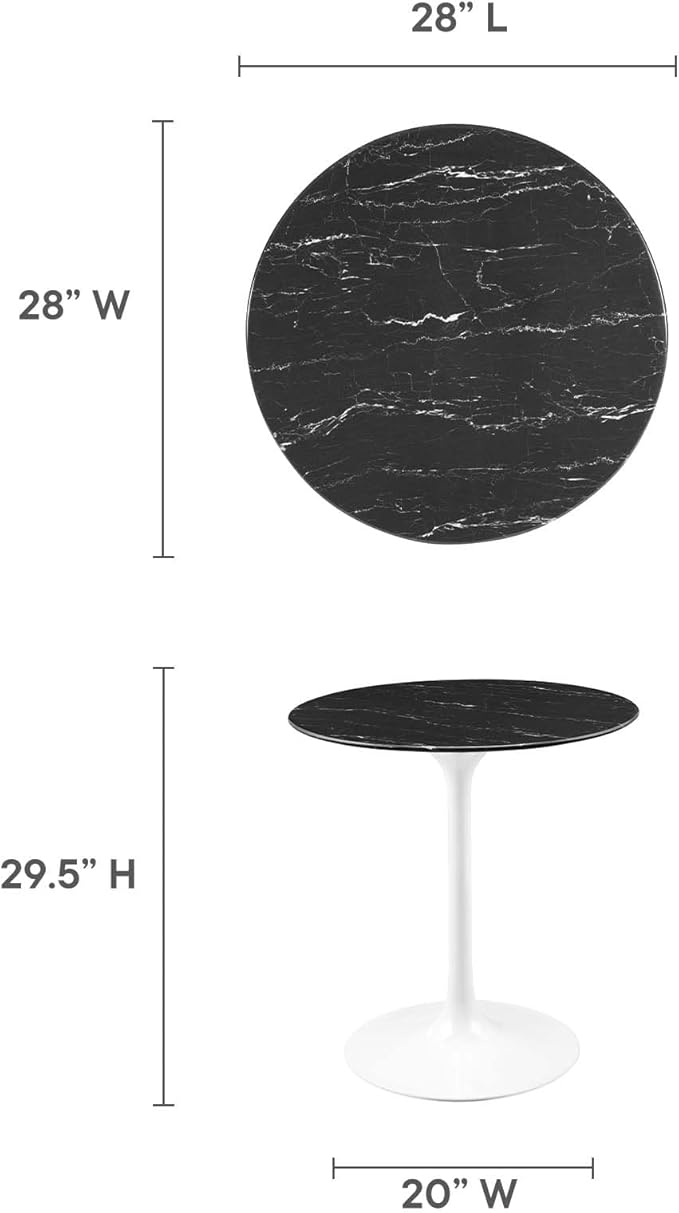 Modway Lippa Dining Table, 28", White Black