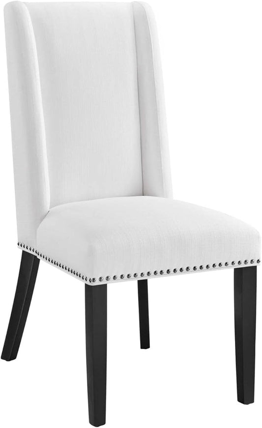Modway Baron Upholstered Fabric Tall Back Dining Parsons Chair with Nailhead Trim in White 23.5 x 19.5 x 40