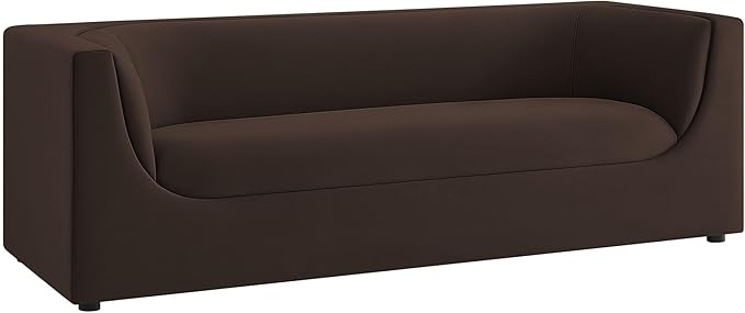 Modway Hilda 86 Inch Modern Curved Back Performance Velvet Sofa in Chocolate Brown – Plush Upholstered 3-Seat Couch for Living Room, Apartment, Office