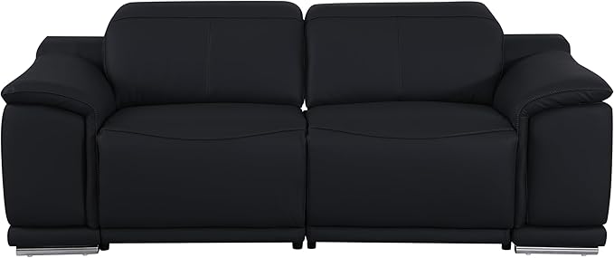 BlackJack Furniture Venice Top Grain Italian Leather Recliner 5 Seater 4 Power Reclining Seater 2 Piece Sofa Set with Adjustable Headrests Modern Seating Sofa and Loveseat for Living Room , Black