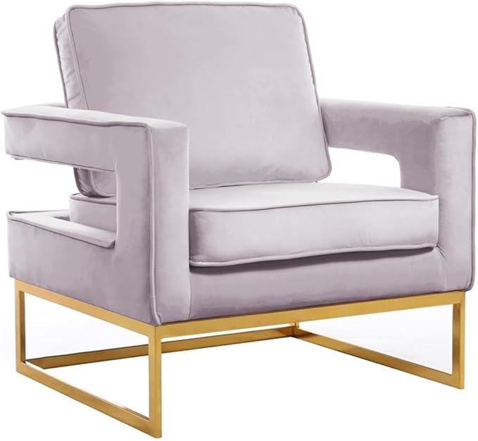 Meridian Furniture Modern | Contemporary Pink Velvet Upholstered Accent Chair with Stainless Steel Base in a Rich Gold Finish, 33.5" W x 29.5" D x 35.5" H,