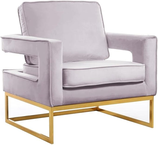 Meridian Furniture Modern | Contemporary Pink Velvet Upholstered Accent Chair with Stainless Steel Base in a Rich Gold Finish, 33.5" W x 29.5" D x 35.5" H,