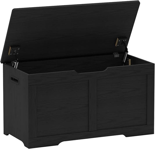 31.5" Storage Chest, Wooden Storage Bench, Lift Top Toy Chest with 2 Safety Hinges, Large Toy Box, Entryway Shoes Bench for Living Room, Bedroom, Black