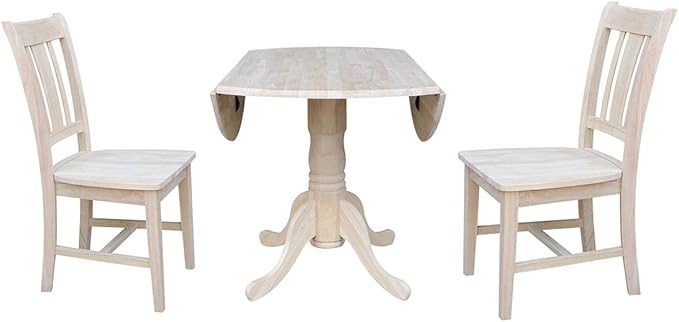 International Concepts 42" Dual Drop Leaf 2 San Remo Chairs Dining Table, Unfinished