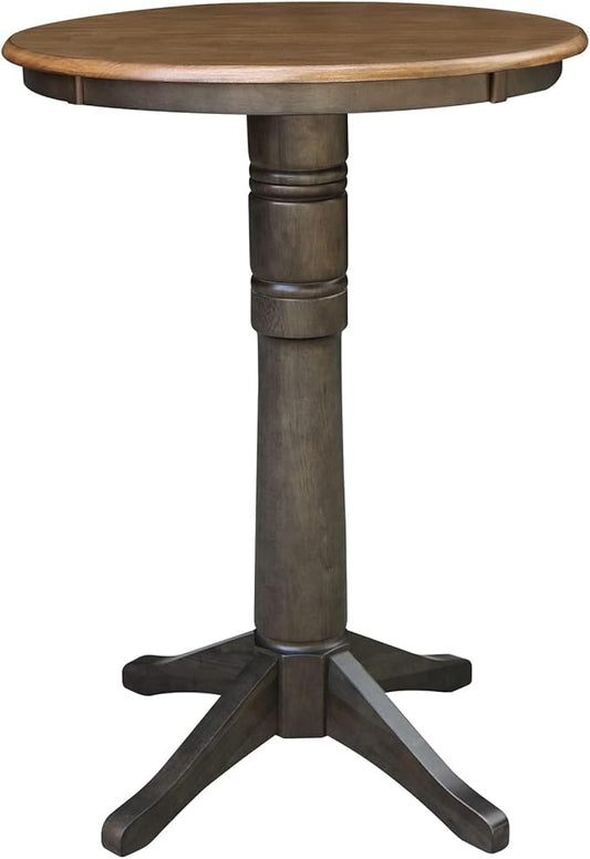 IC INTERNATIONAL CONCEPTS 30" Round Top Solid Wood Pedestal Table in Hickory/Washed Coal - Bar Height