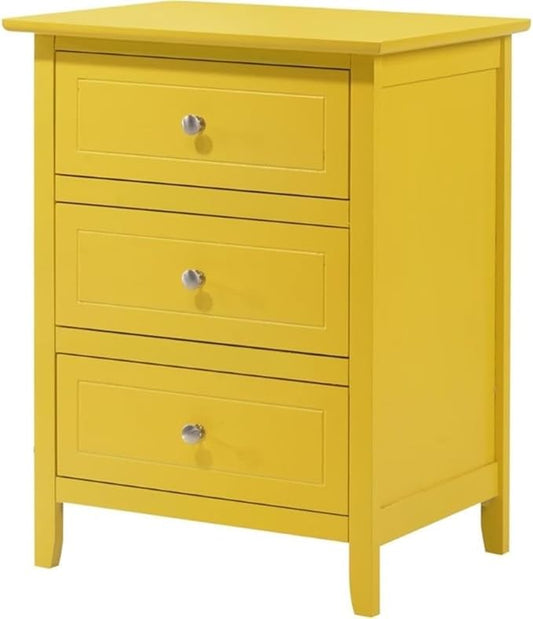 Glory Furniture Daniel 3 Drawer Nightstand in Yellow
