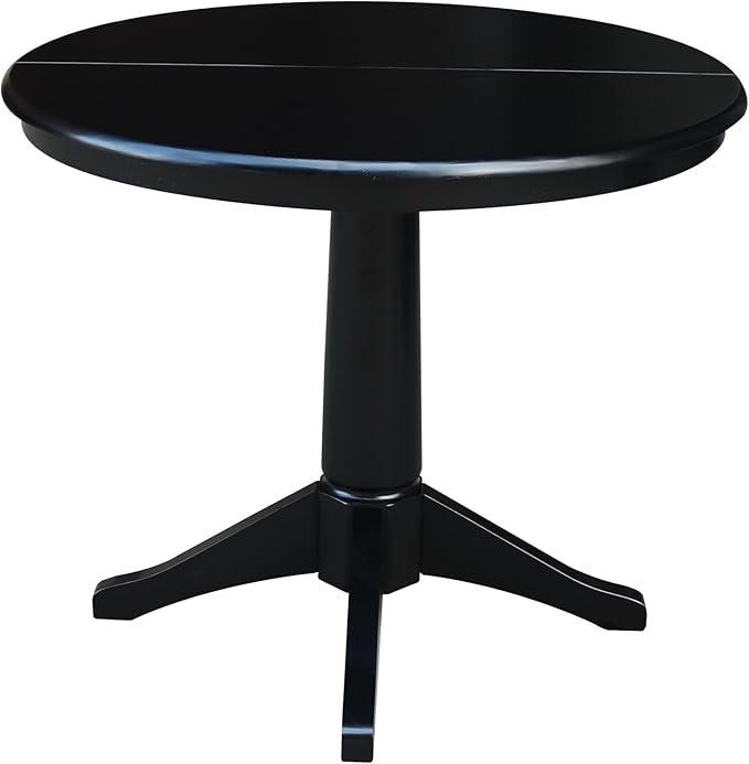 International Concepts 36" Round Top Pedestal Table with 12" Leaf-28.9" H-Dining Height, Black