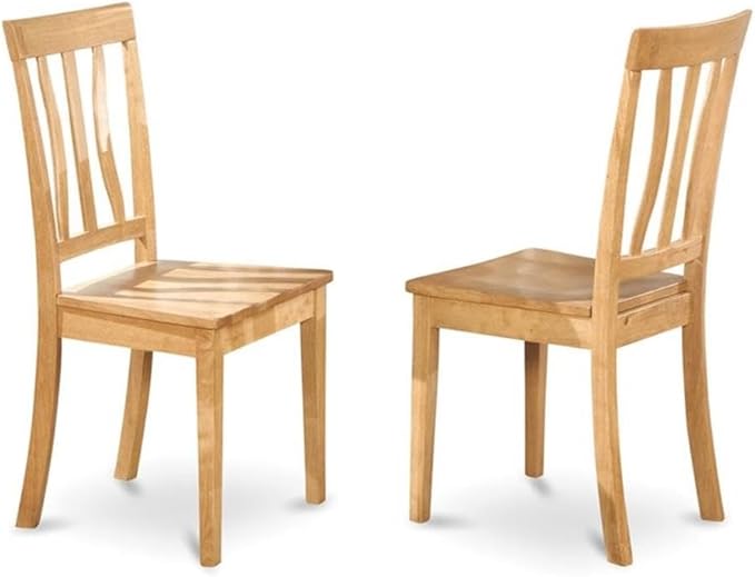 East West Furniture ANC-OAK-W Antique Dining Room Chairs - Slat Back Wooden Seat Chairs, Set of 2, Oak