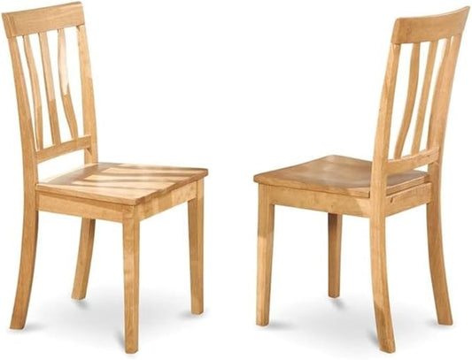 East West Furniture ANC-OAK-W Antique Dining Room Chairs - Slat Back Wooden Seat Chairs, Set of 2, Oak