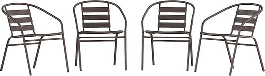 Flash Furniture Lila Metal Restaurant Stack Chairs with Metal Slats, Set of 4, Bronze