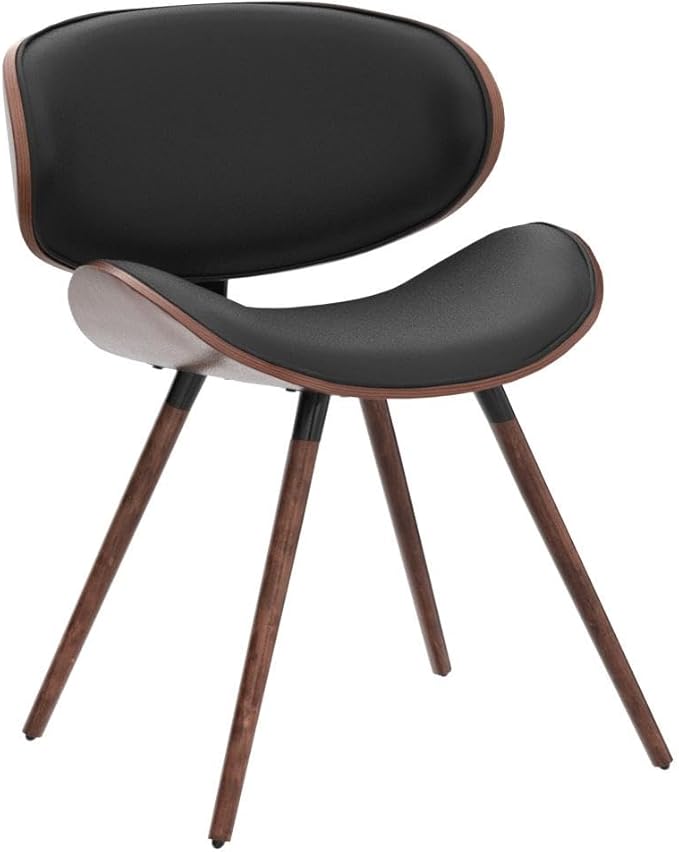 SIMPLIHOME Marana Dining Chairs - Upholstered Bentwood Back and Vegan Leather Kitchen Chair in Black, Mid-Century Modern Dining Room or Kitchen Seating with Contoured Seat and Beech Wood Base