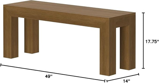 Plank+Beam 49 Inch Dining Bench for Dining Room, Bench for 60 Inch Table Kitchen Dining Seat, Wooden Outdoor Bench, Solid Wood Entryway Bench, Pecan Wirebrush